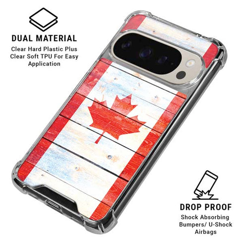 Canada Flag Light Wood Pixel 9/9 Pro Clear Case